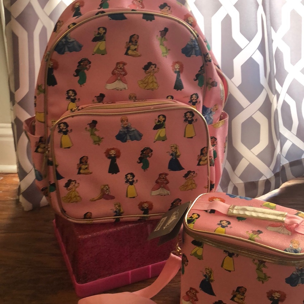Disney Princess glitter backpack and lunch bag